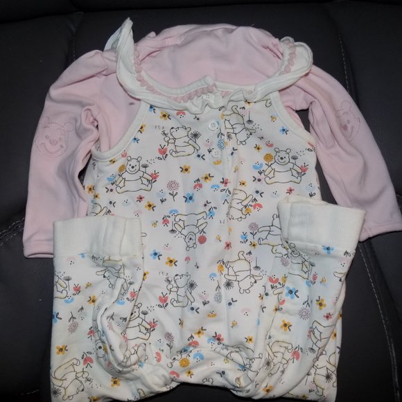 DISNEY WINNIE THE POOH 2 PC ROMPER SET SIZE 12/18 MONTHS GIRLS EUC - Picture 3 of 3